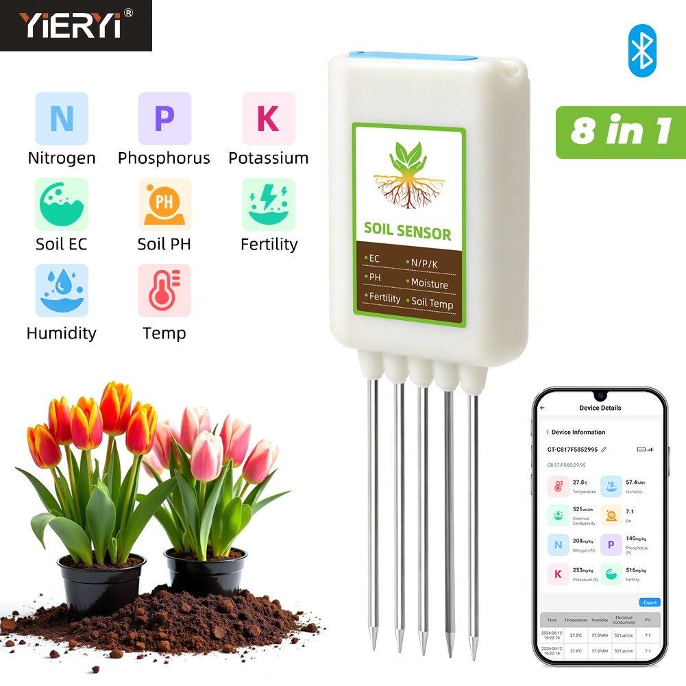 Yieryi Bluetooth 8 w 1 Tester  – Smart Garden Moisture Sensor recenzja i cena